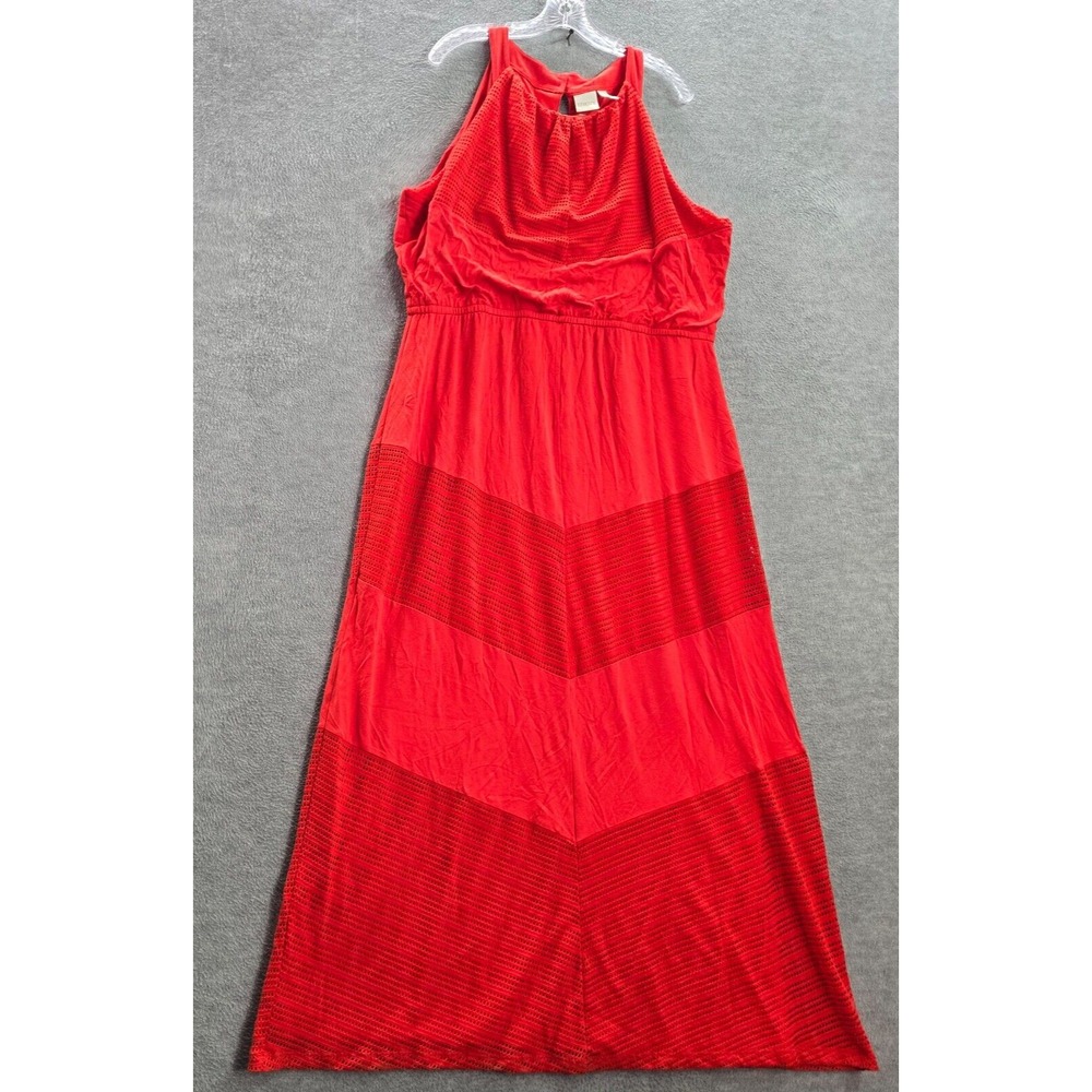 Chico's Women Dress 3 Red XL Red‎ Texture Detail Maxi Blouson Sleeveless Keyhole